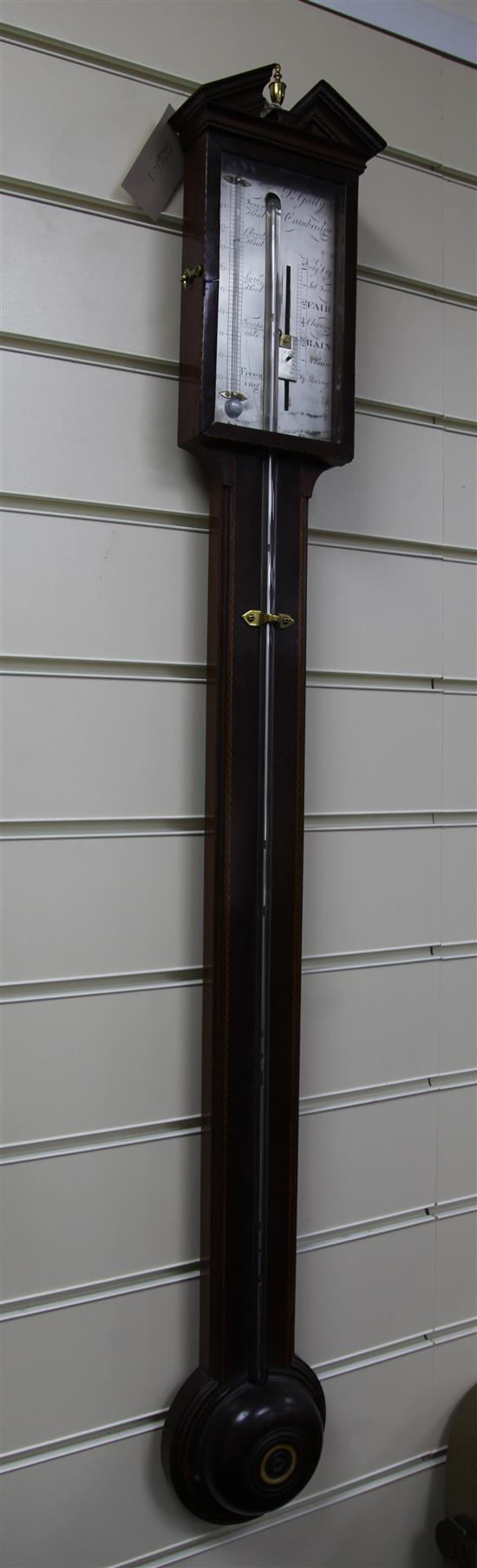 A George III strung mahogany stick barometer, 3ft 2in.